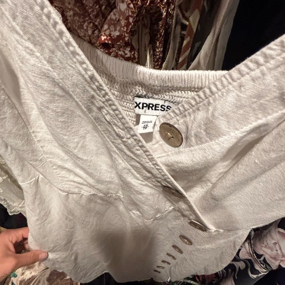 Express xs small linen blend White Button-Down midi Dress with buttons - Picture 3 of 3